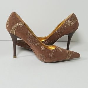 Miss Me Brown Suede Patterned Heels